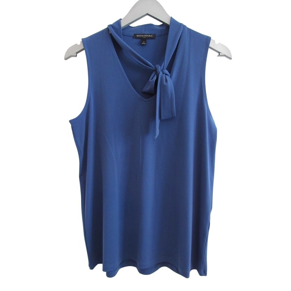 Banana Republic Small Blue Sleeveless Tie Neck Shell Blouse Office Career‎ Top